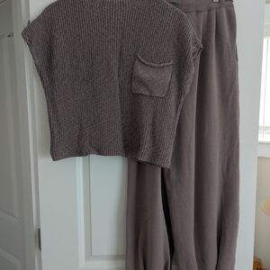Viral Free People Knit Top and Pants Set in Taupe